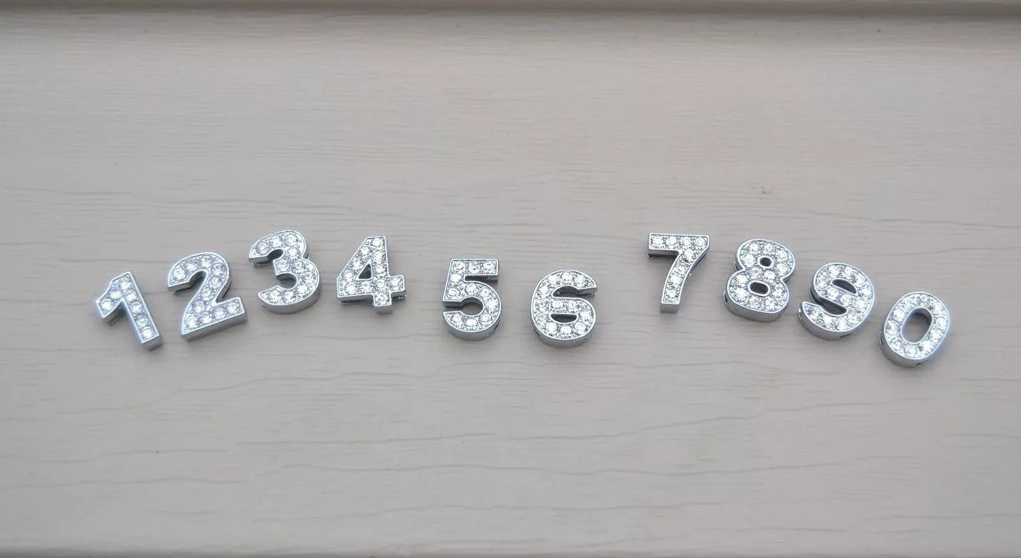 Slide on Rhinestone Numbers 10mm, Your choice:2-Digits. Great Paracord Charms!!!