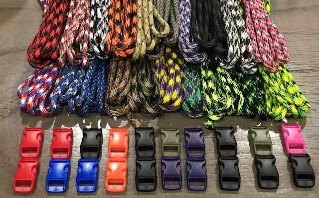 550 Paracord Kit for Parachute Cord Bracelet 200 feet and 20 Color Buckles *USA*