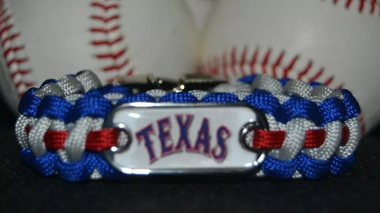 Texas Rangers Paracord Bracelet w/ MLB Dog Tag and Metal Buckle AWESOME!!!